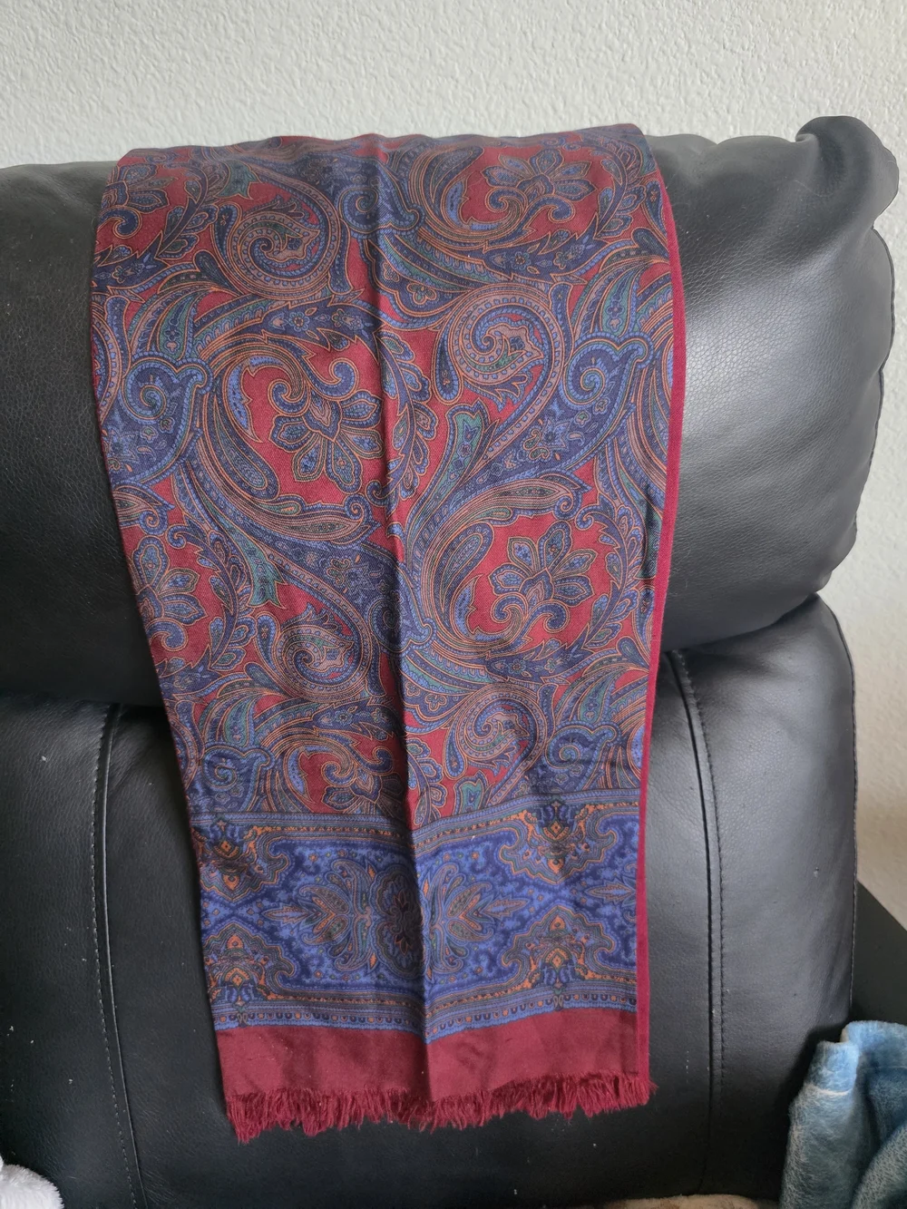 Harve Benard Silk  Red Paisley Scarf with Blue Accents